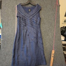 Adrianna Papell Dress Womens 14 Blue Pleated V Neck Sleeveless Sheath