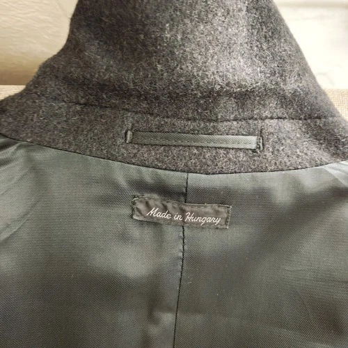 Vintage 90s Stafford Mens 100% Wool Overcoat Size 50L Charcoal Single-Breasted image 20
