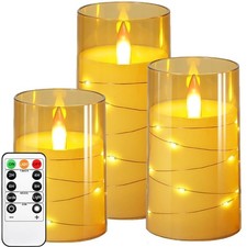 Flashing Flameless Candles with String Light, Battery Powered Candle, Recesse...