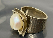 Vintage Cocktail Sterling Silver Natural Pearl band Ring size 5