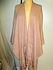 NWT Apt. 9 Cape Shawl Wrap Poncho Pink Taupe One Size Fringed