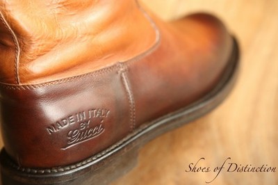 Gucci Burnished Tan Brown Leather Engineer Boots Shoes UK 10 US 11 EU 44