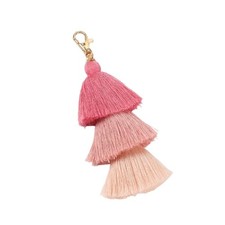 Colorful Layered Tassel Keychain Bohemian Statement Handbag Charms Tiered Pink