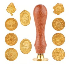 YYaaloa 11pc Wax Seal Stamp Set - Brass Wooden Handle - 10pcs Style A