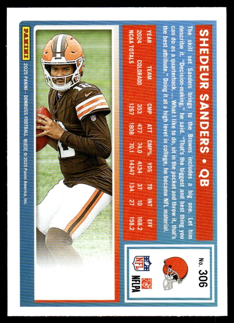 2025 Panini Donruss - Rated Rookie Shedeur Sanders #306 Press