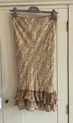 Reneé Derhy Gorgeous Ruffle Hem Picot Trim Floral Leopard Print Romantic Skirt S