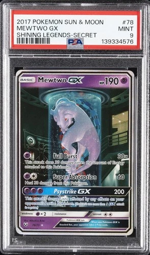 2017 POKEMON SUN & MOON SHINING LEGENDS SECRET #78 MEWTWO GX PSA 9
