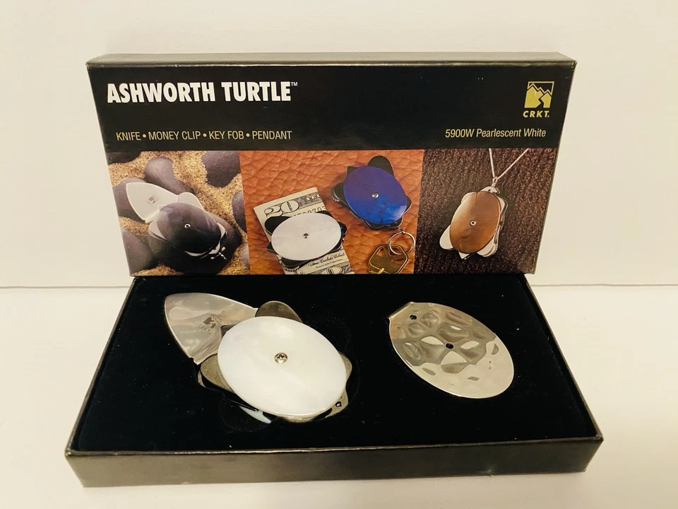 Cuchillo Plegable Tortuga Ashworth CRKT 5900W Blanco Nacarado Clip para Dinero - NUEVO Foto 2 de 4