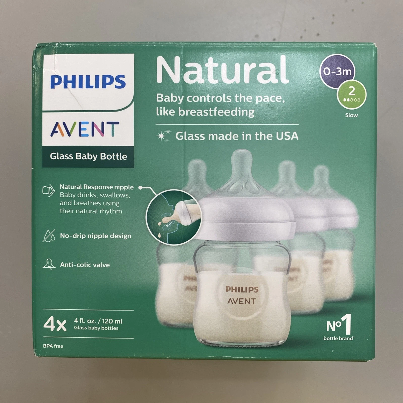 Philips Avent Natural Glass Baby Bottle 4 Pack Response Newborn Breastfeeding