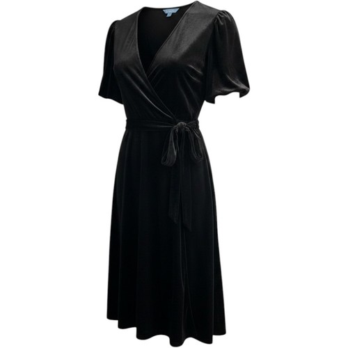 Draper James Dress Black Velvet Faux Wrap Midi L Event Gala Cocktail Party