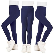 Girls Leggings Full Length Stretchy Pants Cotton Kids 12-14 Years Navy