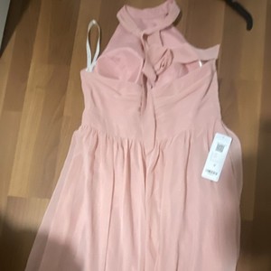 Azazie Pink Sleeveless Halter Neck Ruffle Midi Formal Bridesmaid Dress NWT