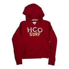 VTG Hollister Hoodie Sweatshirt Teen Large Red Surf V-Neck Pullover Fleece Y2K