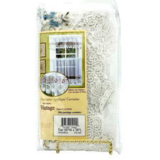 Today?s Curtain Macrame Applique Kitchen Tiers 58x36 White Blue Floral Pair NEW