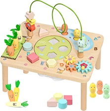 wingyz Activity Table, 6 in 1 Wooden Montessori Activity Center with Bead Maze S