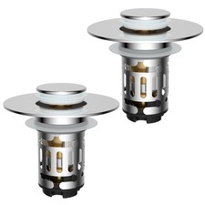 Hibbent 2 Pack 3 in 1 Bathroom Sink Drain Strainer, Universal Pop Up Chrome