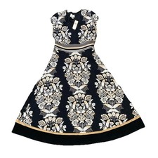 Anthropologie Ett:twa Size 6 Dress Lined Soiree Embrodered A-line Black & Cream