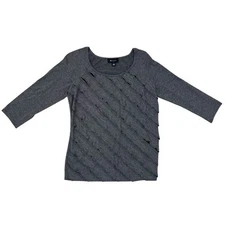 AB Studio Diagonal Layered Top Womens M Gray 3/4 Sleeves