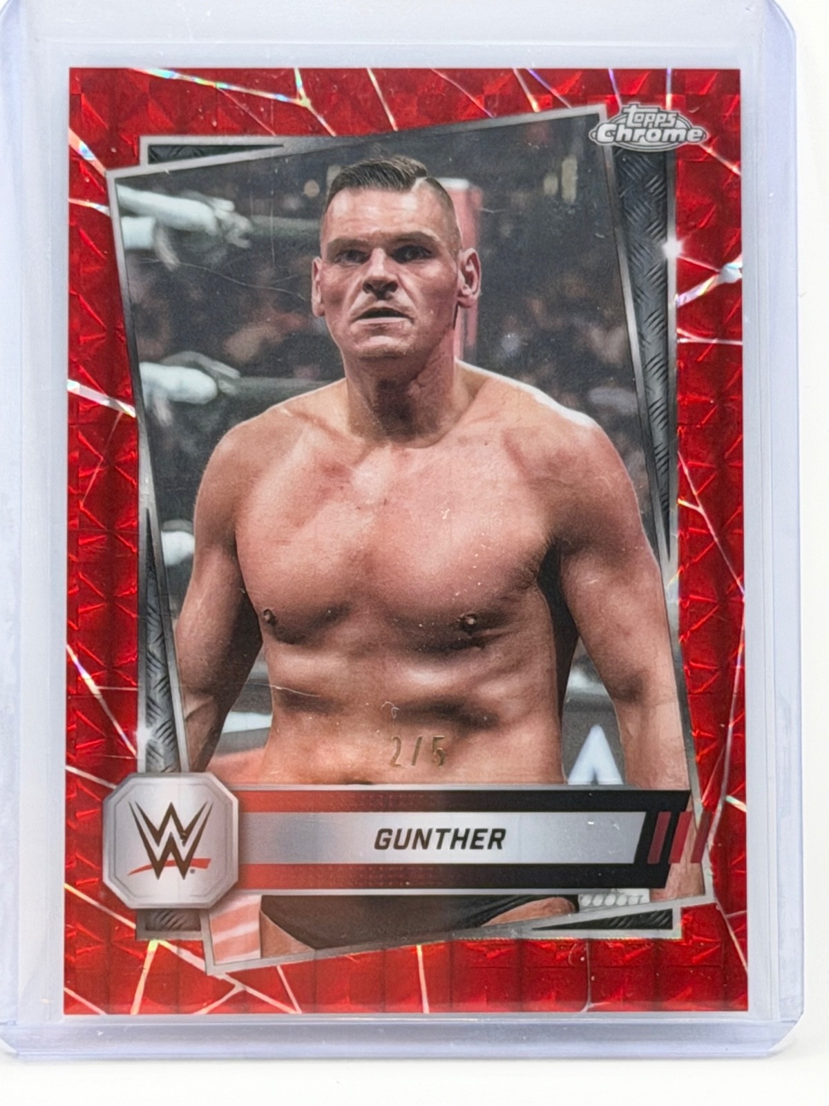 2025 WWE Topps Chrome Geometric Gunther 2/5 Red Card