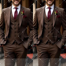 Wedding Men's Brown Suit Slim Fit Groomman Bridal 3Pcs Tailored Tuxedo Jacket