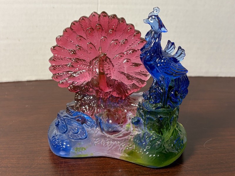 Two Glass Or Resin Peacocks Decorative Collectible