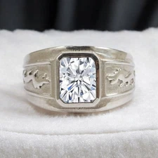 Moissanite Emerald Cut Gemstone With 925 Sterling Silver Ring For Men's #999 #