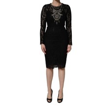 DOLCE & GABBANA Dress Black Crystal Embellished Sheath Midi IT40/US6/S 4430usd