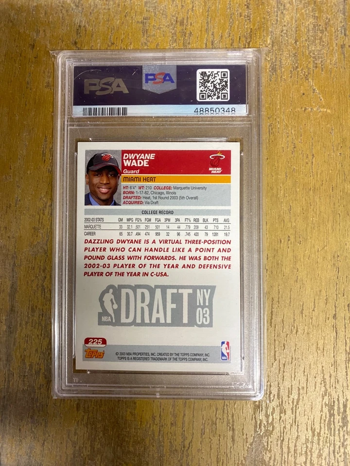 Dwayne Wade - 2003-04 Topps Miami Heat Rookie RC #225 - Gem Mint PSA 10 - Image 2 of 2