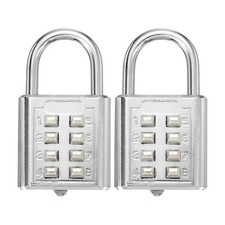 2Pcs Push Button Combination Padlock 8-Digit 4-Position Lock Silver