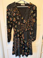 Oasis Size Xs Mixed Print Tea Dress | Floral & Polka Dot V-Neck