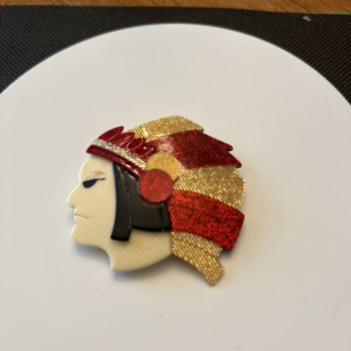 Lea Stein Native American Indian Headdress Brooch Pin Original Paris - Picture 2 of 5