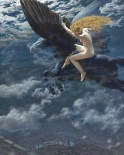 1800s Valkyrie and Pegasus Painting Giclee Print on Fine Art Paper