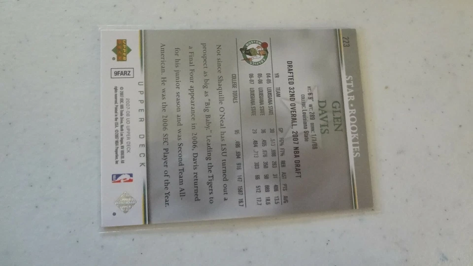 07-08 UPPER DECK STAR *  ROOKIES # 223 GLEN DAVIS   BASKETBALL CARD - Image 2 of 2