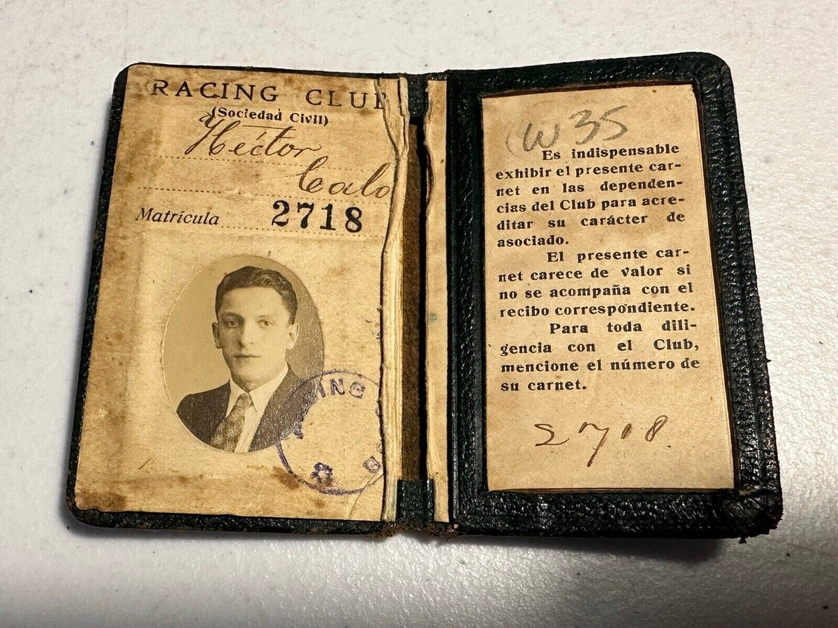RACING Club member ID booklet 1920's Scarce Hector Calo Argentina