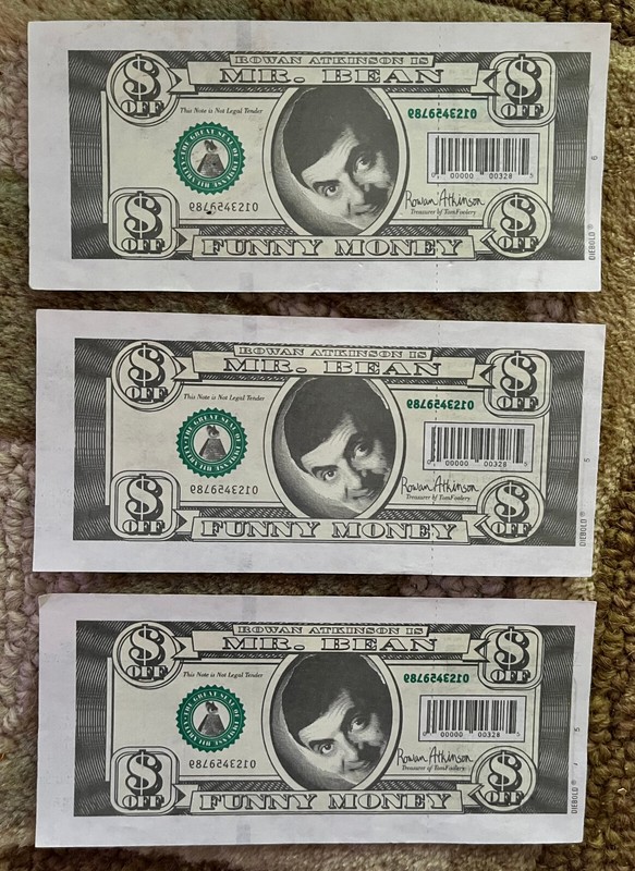 Suncoast coupon- Mr Bean Funny Money-Sam Goody-