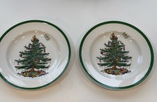 Vtg Spode Christmas Tree Dinner Plates S3324F Set Of 2 10.5 inch Holiday England