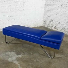 Mcm Streamline Modern Industrial Royal Blue & Vinyl Chrome Adjustable Chaise