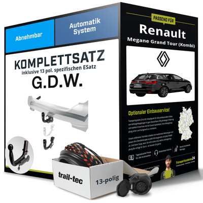 Für RENAULT Megane Kombi IV Typ K9A Anhängerkupplung abnehmbar +eSatz 13pol 20-