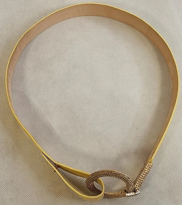 Cinturón Carlisle Vintage Para Mujer Amarillo Cuero Genuino Talla Pequeña Años 90 Temático Foto 2 de 4