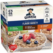QUAKER VARIETY OATMEAL HOT CEREAL INSTANT, 52 Count Pack of 1 