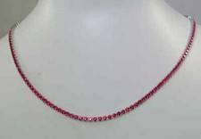 3MM Round Lab Created Red Ruby Women's Tennis Necklace 14K White Gold Plated 18"
