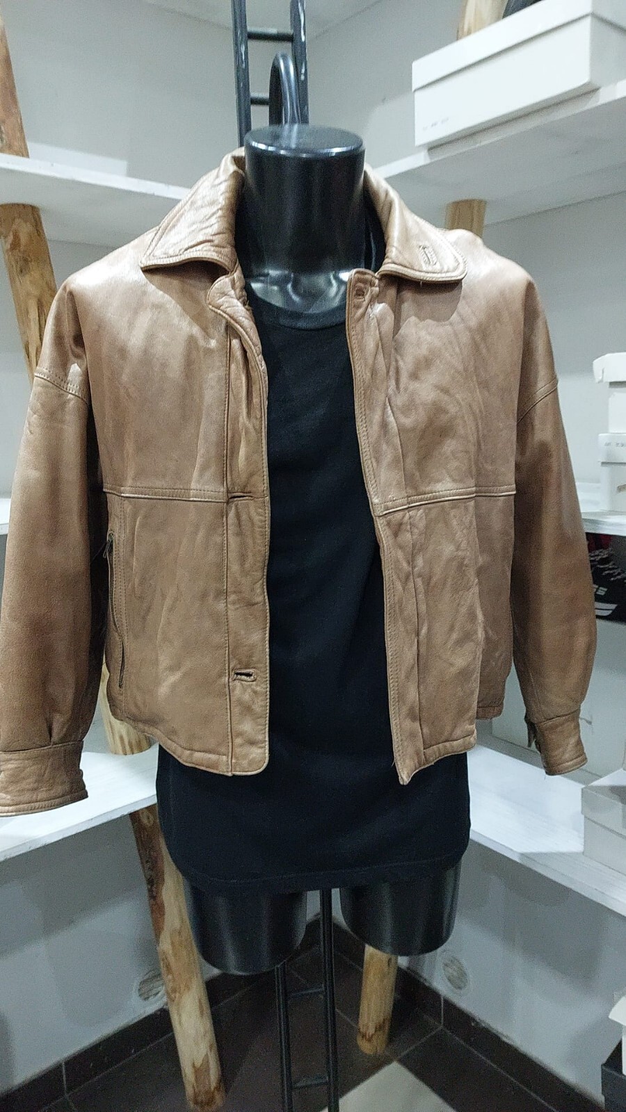 Vintage 80s Brown Leather Jacket for Women Size 46 PGC1068PI