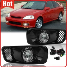 Pair Clear Lens Bumper Fog Lights Lamps+Wiring+Switch For Honda Civic 1999-2000