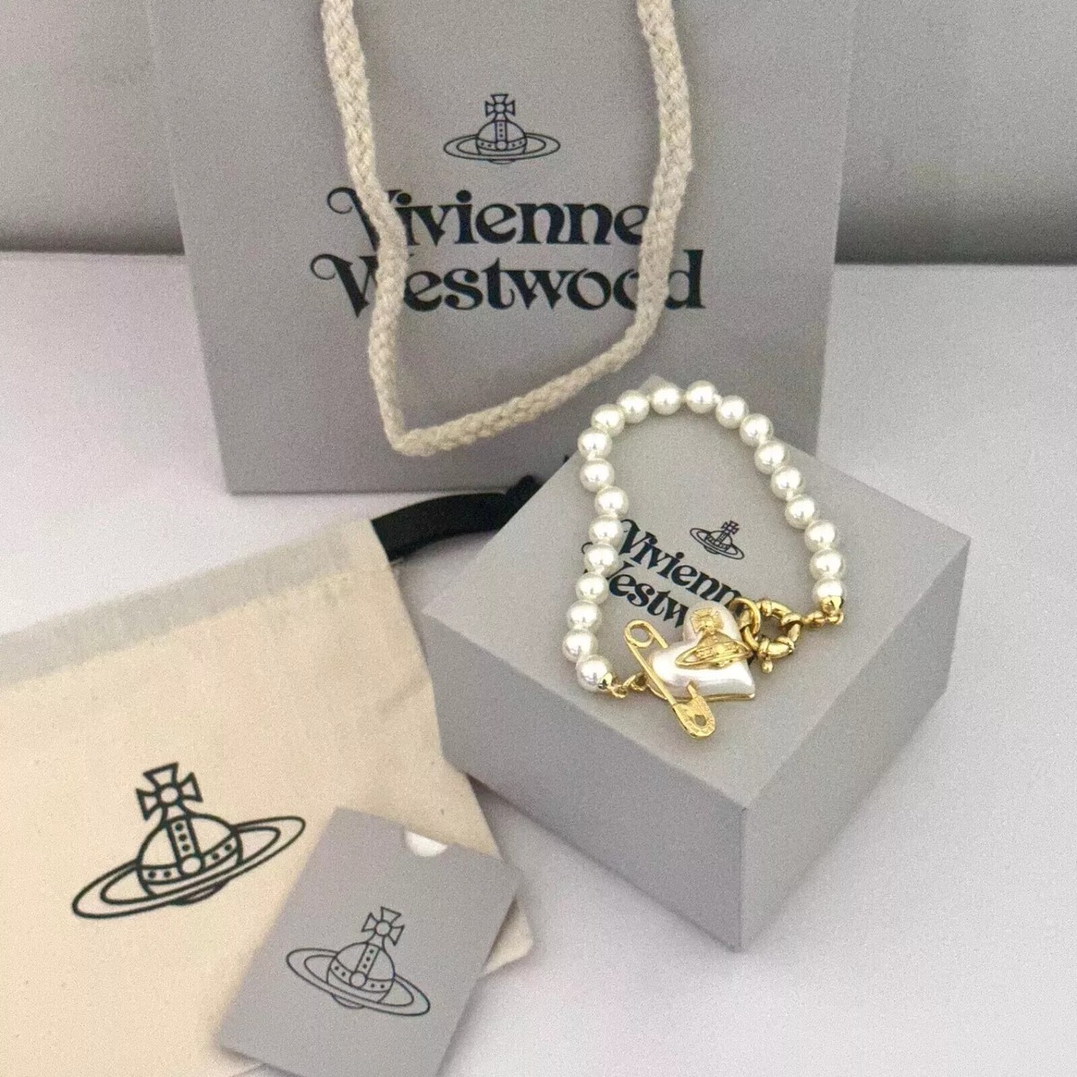 Vivienne Westwood Orietta パール ブレスレット Vivienne Westwood Orietta Gold Heart Safety Pin Orb Pearls