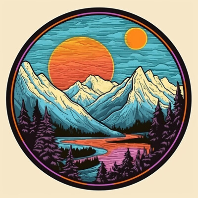 Mountain Skyline Patch Iron-on Applique Nature Badge Seek Adventure Forest