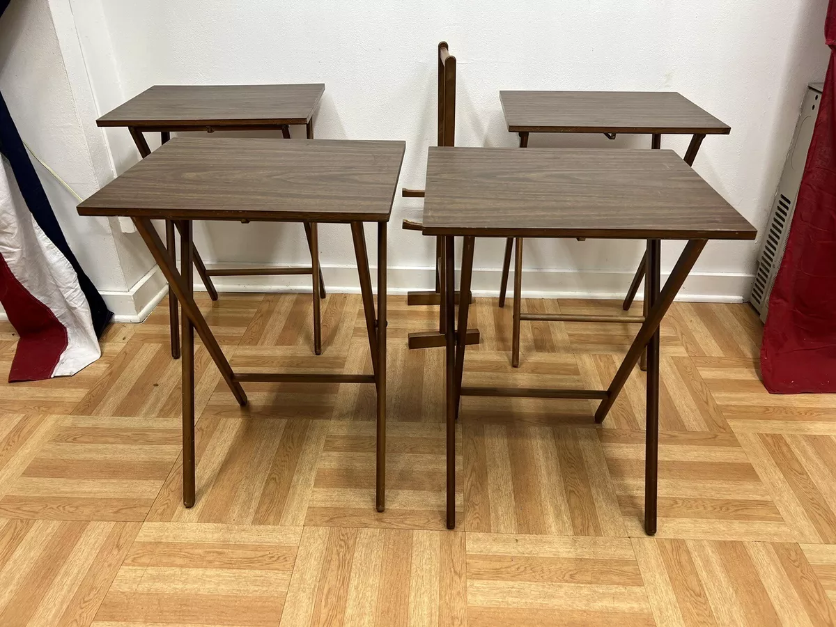 4 wooden tv 2024 trays with stand