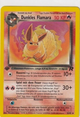 Pokemon Carte Team Rocket Nr 35/82 Foncé Flamara First Edition Allemand - Photo 1/2