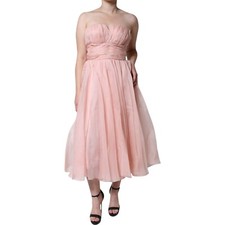 DOLCE & GABBANA Dress Pink Silk Strapless Maxi A-line Gown IT42/US8/M 4430usd