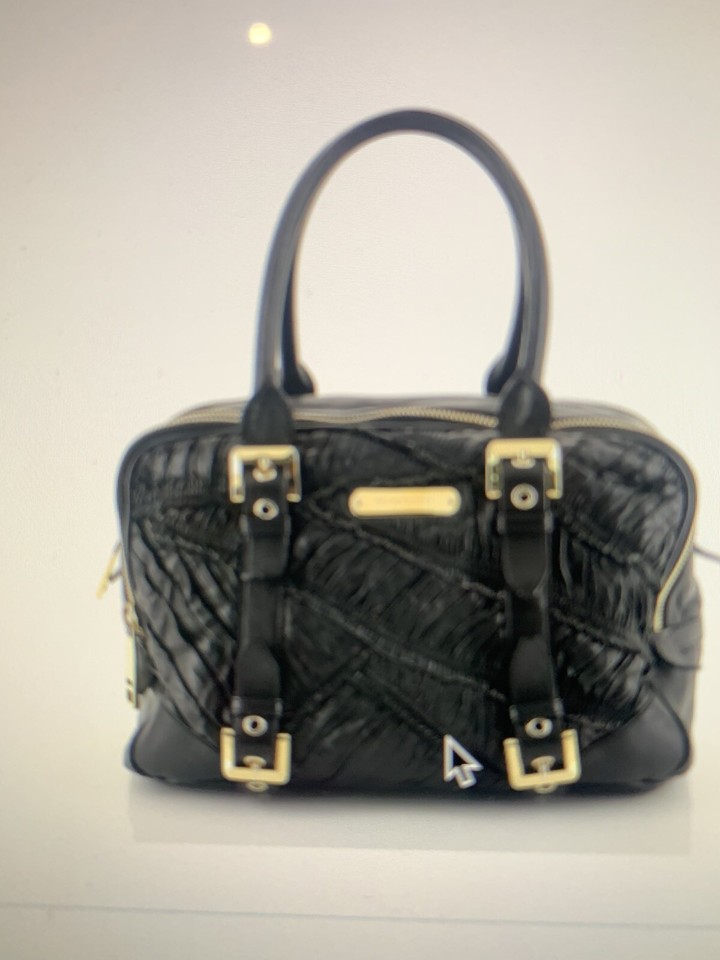 Burberry Buckle Satchel Leather Pleated Tote Blackly