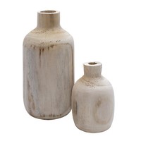 Holz Flasche Blumen Vase 2Er Set - 18 / 28Cm - Tisch Fenster Kunst Pflanzen Deko